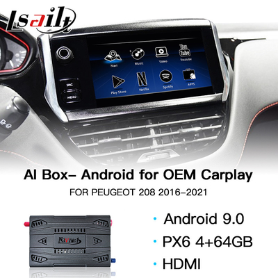 Auto USBs Carplay AI-Kasten 4GB 64GB HDMI Android 9,0 für Navigation Peugeots 208 GPS