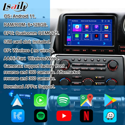 Lsailt Android Multimedia-Schnittstelle für GT-R GTR R35 2011-2016 Drahtlose Carplay-Schnittstelle inklusive YouTube, GPS,8+128 GB