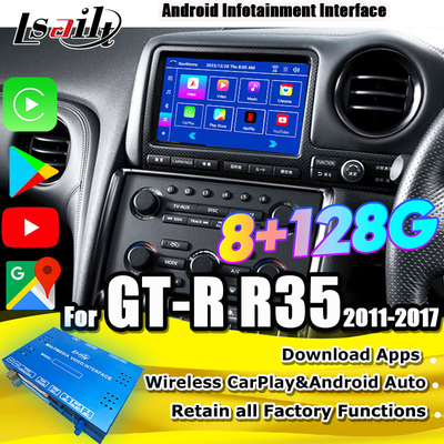Lsailt Android Multimedia-Schnittstelle für GT-R GTR R35 2011-2016 Drahtlose Carplay-Schnittstelle inklusive YouTube, GPS,8+128 GB