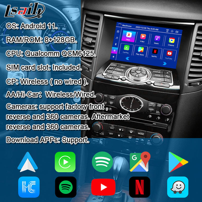 Lsailt 8G Android Multimedia-Schnittstelle für Infiniti QX70 FX35 FX37 2008-2017 Integrierte drahtlose CarPlay, Android Auto