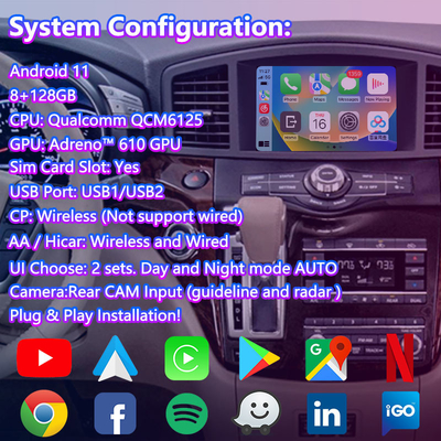 Lsailt 8 Zoll Android Multimedia Carplay Schnittstellenbildschirm für 2011-2017 Nissan Quest E52