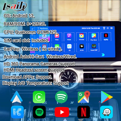 Lexus Android Bildschirm 10,25 Zoll Qualcomm 8-Kern GPS Navigation CarPlay Display für Lexus IS300 IS250 IS350 2020-2023