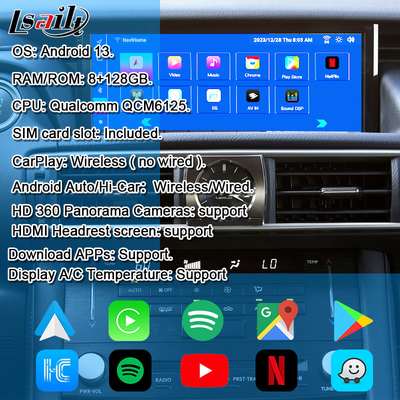 Lexus Android-Bildschirm Android 13 Multimedia Display 8 Core Qulcomm für LEXUS IS200T IS300H IS350 Unterstützung für Joysticksteuerung, YouTube, Google Play, CarPlay