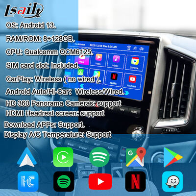 Android 13 Multimedia Video Interface für Land Cruiser LC200 VXR VX GXL Sahara V8 2013-2021 OEM Bildschirm-Upgrade mit kabellosem CarPlay, YouTube