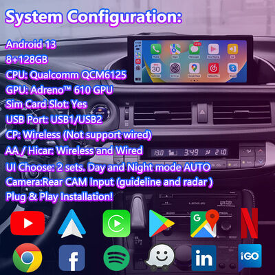 Lsailt Android Navigation Video-Schnittstelle für Lexus CT 200h FSport 2017-2022