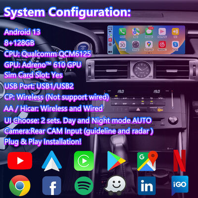 Lsailt 10,25 Zoll Android Carplay Multimedia-Bildschirm für 2013-2020 Lexus IS Knob IS250 IS200t IS300 IS300h IS350