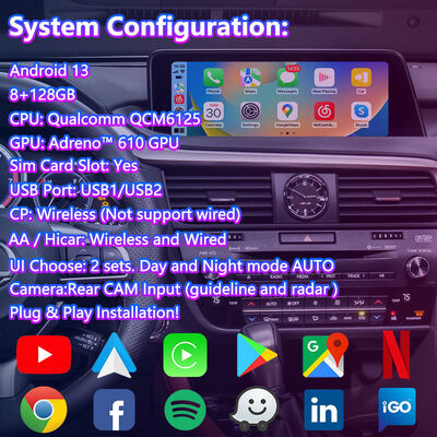 Lsailt Android Carplay Multimedia-Schnittstellenbildschirm für 2016-2019 Lexus RX Knob RX350 RX450h RX200t RX300